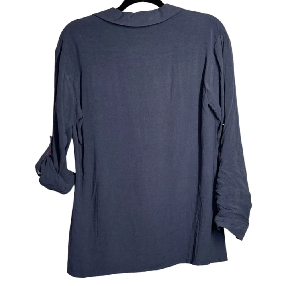 Emory Park New With Tags Roll Tab Sleeve Lace Up Blouse Linen Tunic Gray Size S
